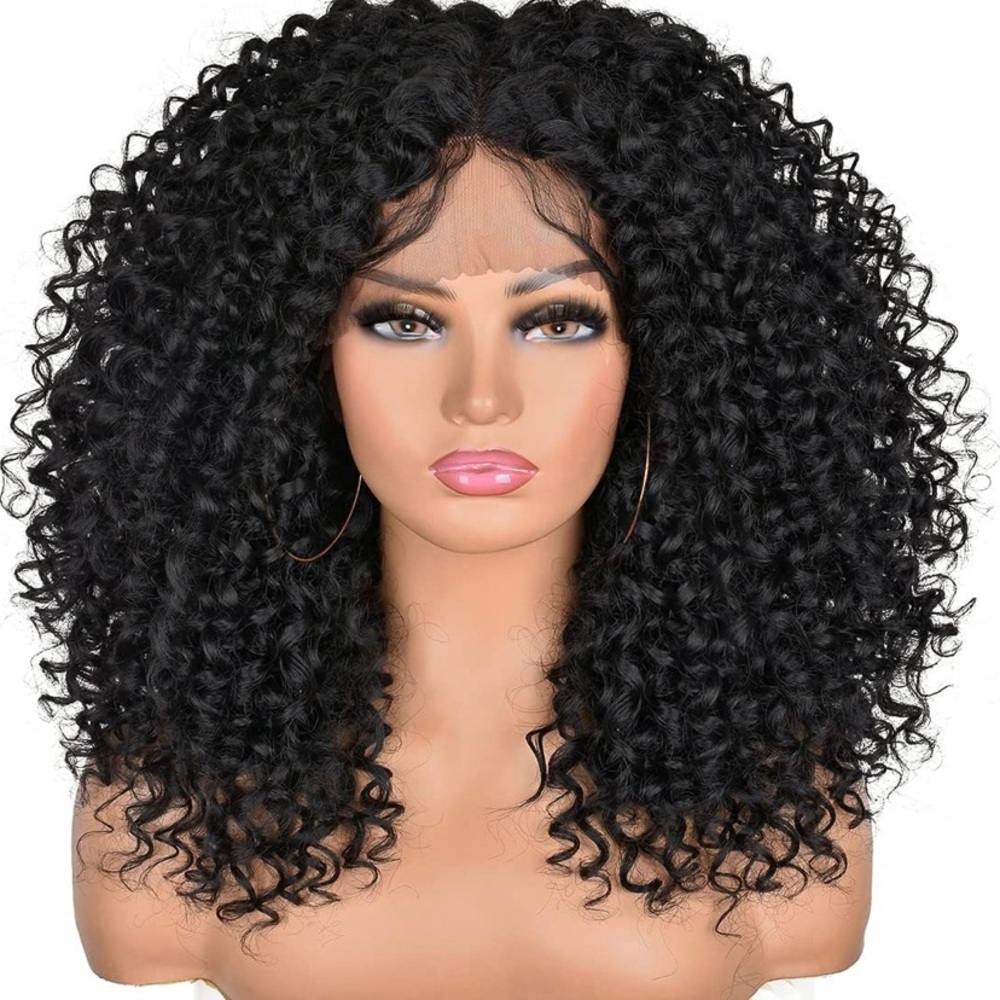 Curly 16 inch Lace Front Wig, Kinky Synthetic with Baby Hair (new, never worn)
